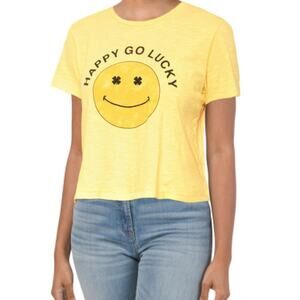 New Lucky Brand "Happy Go Lucky" Graphic Print Cotton Crop T-Shirt
